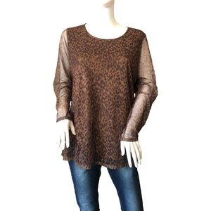 TERRA & SKY 0X Brown and Black Leopard Animal Print‎ Long Sleeve Shirt Mob Life